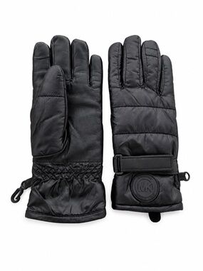 Michael Kors Black Quilted Puffer & Leather Winter Gloves size S